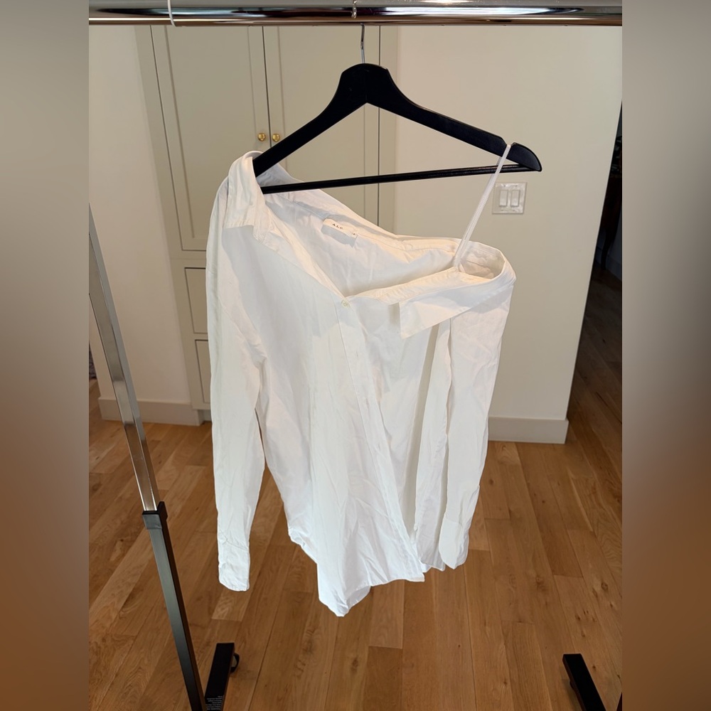 100% Cotton A.L.C. One Shoulder White Button-Down Blouse